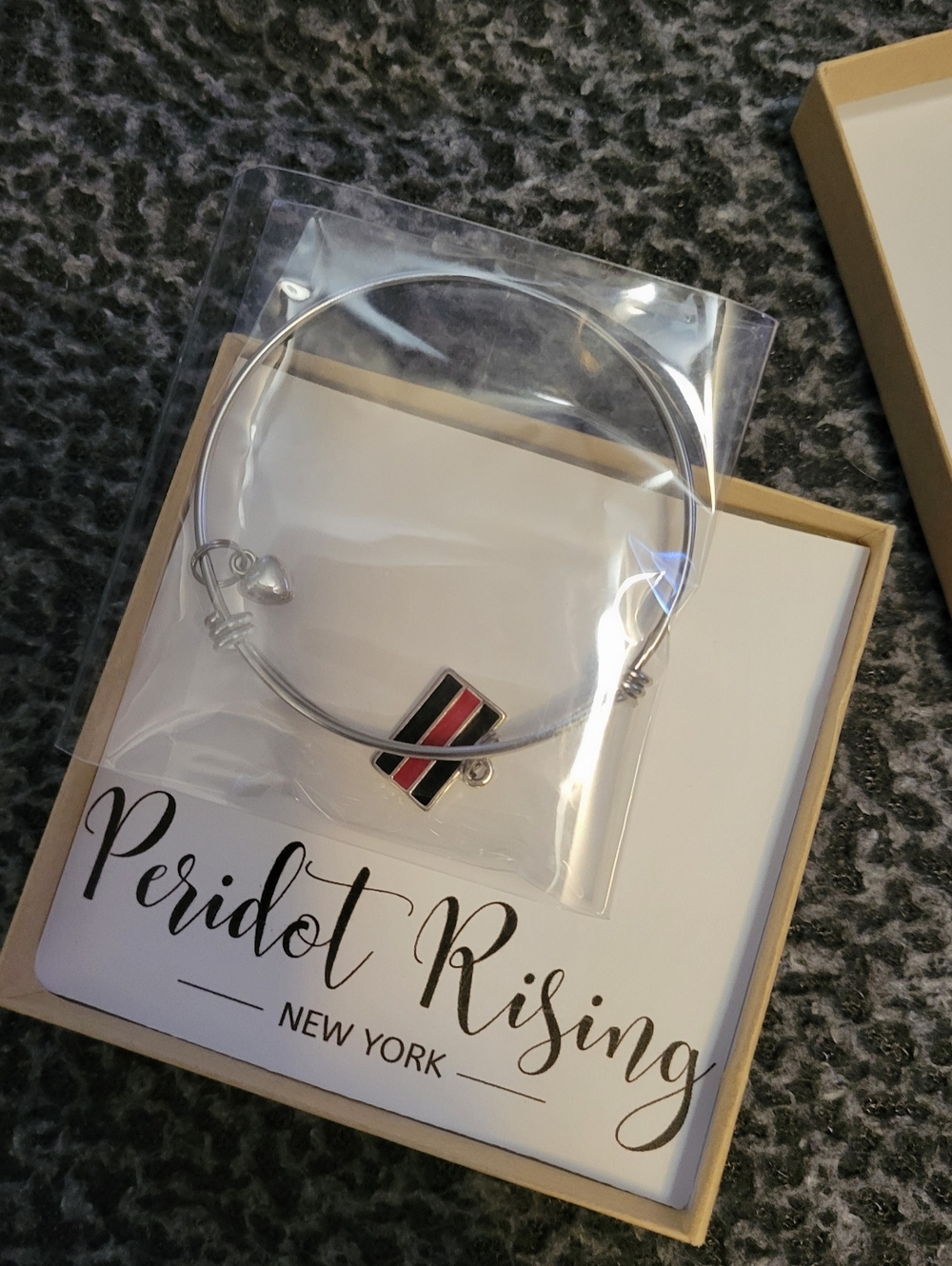 Peridot Rising Silver Bangle with Red and Black for Fireman Appreciation